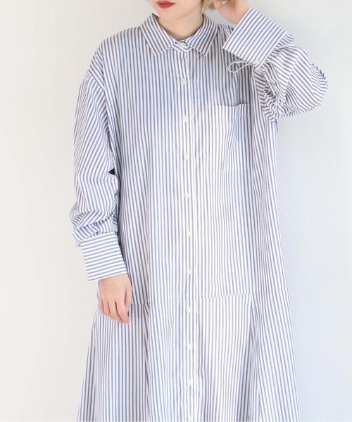 cepo（セポ）の「ソデギャザーストライプシャツワンピース（シャツワンピース・レディース・オフホワイト/ブルー/グリーン・M）」の21枚目の写真