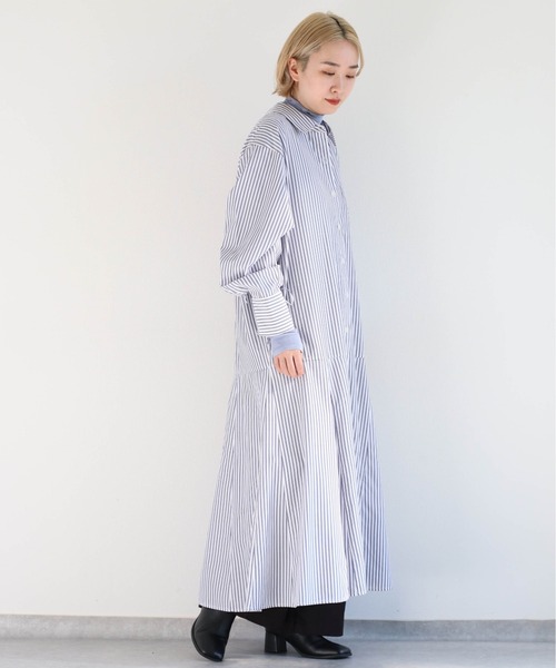cepo（セポ）の「ソデギャザーストライプシャツワンピース（シャツワンピース・レディース・オフホワイト/ブルー/グリーン・M）」の16枚目の写真