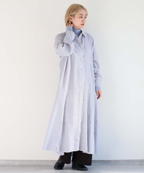 cepo（セポ）の「ソデギャザーストライプシャツワンピース（シャツワンピース・レディース・オフホワイト/ブルー/グリーン・M）」の17枚目の写真