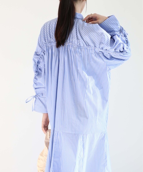 cepo（セポ）の「ソデギャザーストライプシャツワンピース（シャツワンピース・レディース・オフホワイト/ブルー/グリーン・M）」の11枚目の写真