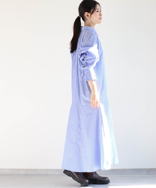 cepo（セポ）の「ソデギャザーストライプシャツワンピース（シャツワンピース・レディース・オフホワイト/ブルー/グリーン・M）」の9枚目の写真