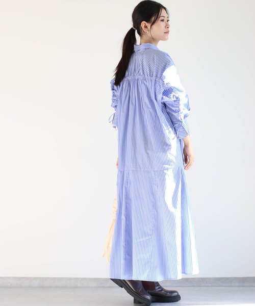 cepo（セポ）の「ソデギャザーストライプシャツワンピース（シャツワンピース・レディース・オフホワイト/ブルー/グリーン・M）」の5枚目の写真