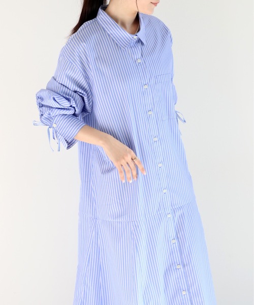 cepo（セポ）の「ソデギャザーストライプシャツワンピース（シャツワンピース・レディース・オフホワイト/ブルー/グリーン・M）」の7枚目の写真