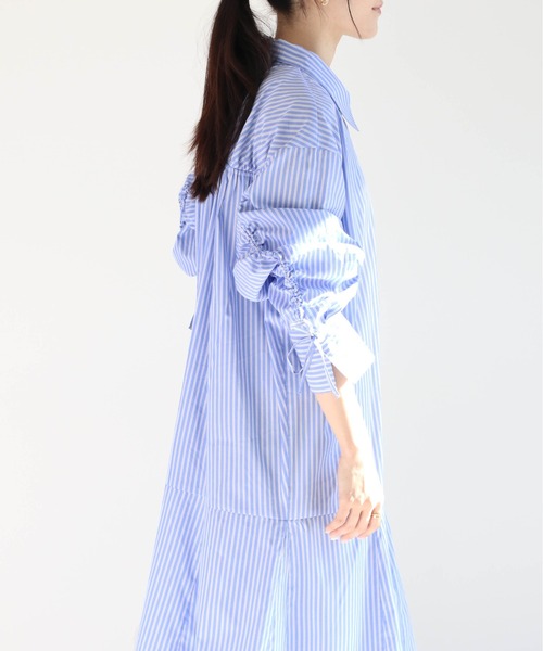 cepo（セポ）の「ソデギャザーストライプシャツワンピース（シャツワンピース・レディース・オフホワイト/ブルー/グリーン・M）」の10枚目の写真