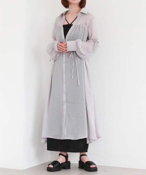 archives（アルシーヴ）の「リボンスリーブギャザーシャツワンピース（シャツワンピース・レディース・アイボリー/ブラック/グレー・MEDIUM）」の3枚目の写真