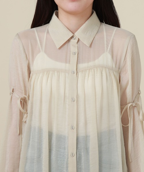 archives（アルシーヴ）の「リボンスリーブギャザーシャツワンピース（シャツワンピース・レディース・アイボリー/ブラック/グレー・MEDIUM）」の9枚目の写真