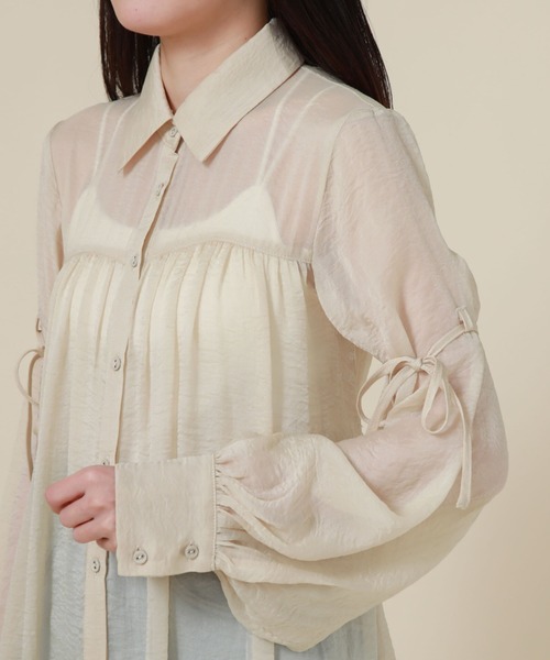 archives（アルシーヴ）の「リボンスリーブギャザーシャツワンピース（シャツワンピース・レディース・アイボリー/ブラック/グレー・MEDIUM）」の10枚目の写真