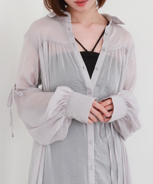 archives（アルシーヴ）の「リボンスリーブギャザーシャツワンピース（シャツワンピース・レディース・アイボリー/ブラック/グレー・MEDIUM）」の22枚目の写真