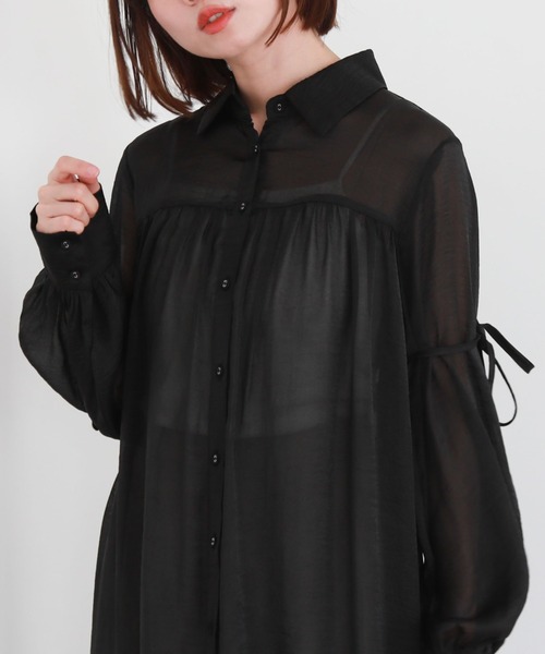 archives（アルシーヴ）の「リボンスリーブギャザーシャツワンピース（シャツワンピース・レディース・アイボリー/ブラック/グレー・MEDIUM）」の13枚目の写真