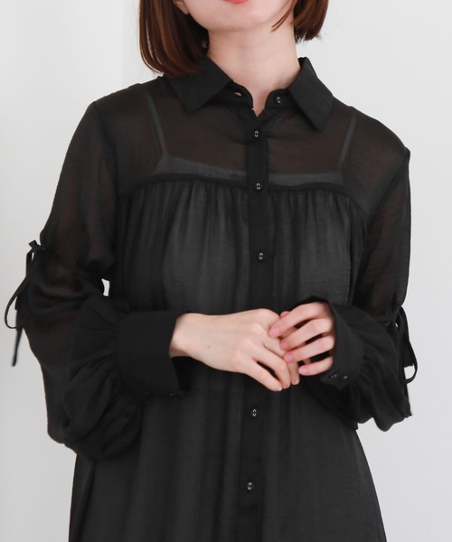 archives（アルシーヴ）の「リボンスリーブギャザーシャツワンピース（シャツワンピース・レディース・アイボリー/ブラック/グレー・MEDIUM）」の12枚目の写真