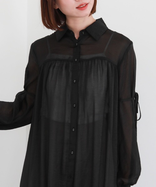 archives（アルシーヴ）の「リボンスリーブギャザーシャツワンピース（シャツワンピース・レディース・アイボリー/ブラック/グレー・MEDIUM）」の14枚目の写真