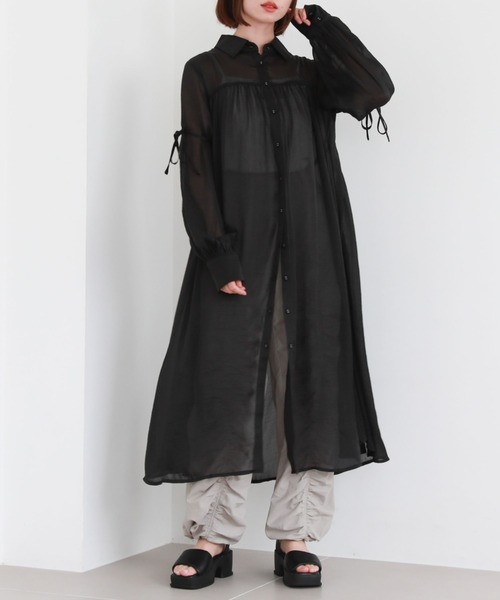 archives（アルシーヴ）の「リボンスリーブギャザーシャツワンピース（シャツワンピース・レディース・アイボリー/ブラック/グレー・MEDIUM）」の17枚目の写真