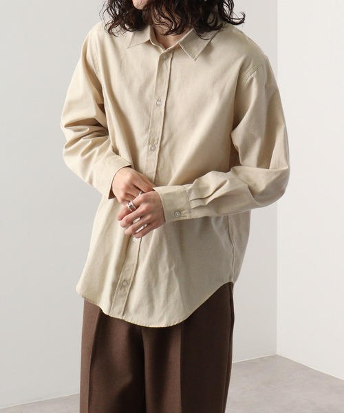 FUNALIVE(ファンアライブ)の「Fabric regular size shirt / 布帛レギュラーサイズシャツ unisex(シャツ/ブラウス・メンズ・ベージュ/チャコール/ネイビー×ホワイト/ホワイト/カーキ/サックスブルー/グレー×ホワイト・XL/M/L)」の5枚目の写真