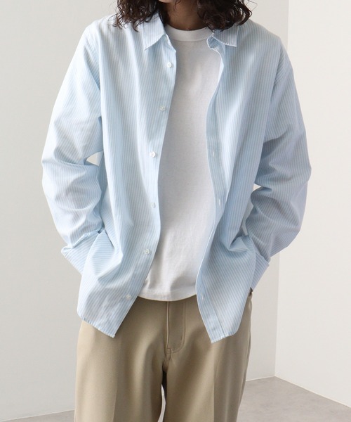 FUNALIVE(ファンアライブ)の「Fabric regular size shirt / 布帛レギュラーサイズシャツ unisex(シャツ/ブラウス・メンズ・ベージュ/チャコール/ネイビー×ホワイト/ホワイト/カーキ/サックスブルー/グレー×ホワイト・XL/M/L)」の2枚目の写真