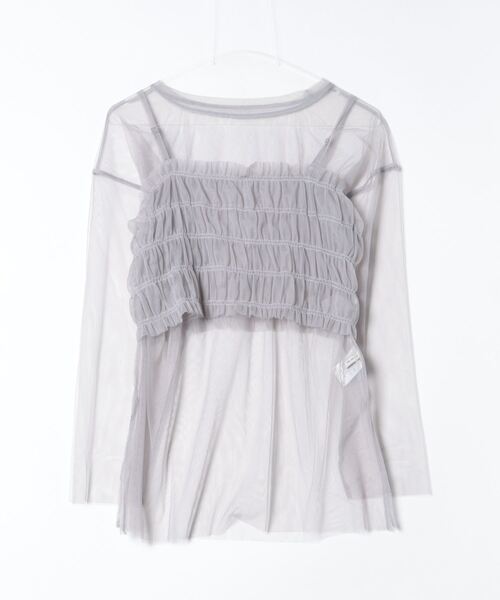 Per sist ence(パーシエンス)の「チュールレイヤードプルオーバー&シャーリングキャミセット(Tシャツ/カットソー・レディース・グレー/アイボリー/ブラック・FREE)」の3枚目の写真