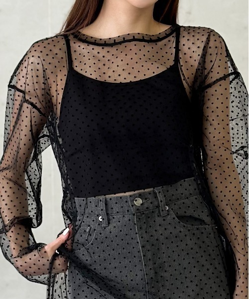 Per sist ence(パーシエンス)の「チュールレイヤードプルオーバー&シャーリングキャミセット(Tシャツ/カットソー・レディース・グレー/アイボリー/ブラック・FREE)」の14枚目の写真