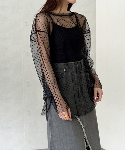 Per sist ence(パーシエンス)の「チュールレイヤードプルオーバー&シャーリングキャミセット(Tシャツ/カットソー・レディース・グレー/アイボリー/ブラック・FREE)」の15枚目の写真