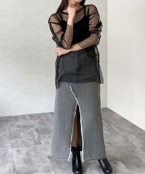 Per sist ence(パーシエンス)の「チュールレイヤードプルオーバー&シャーリングキャミセット(Tシャツ/カットソー・レディース・グレー/アイボリー/ブラック・FREE)」の16枚目の写真