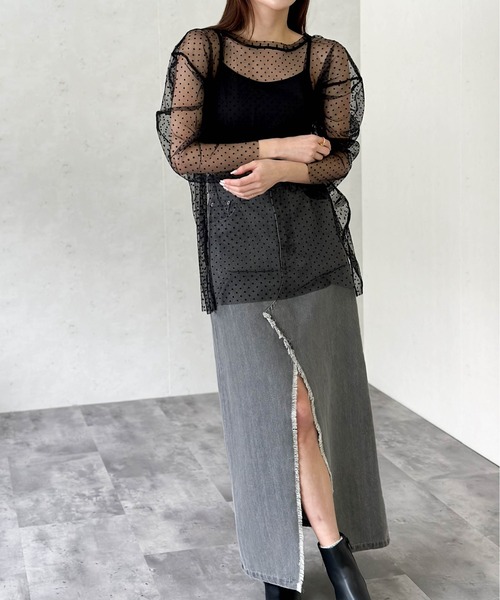 Per sist ence(パーシエンス)の「チュールレイヤードプルオーバー&シャーリングキャミセット(Tシャツ/カットソー・レディース・グレー/アイボリー/ブラック・FREE)」の17枚目の写真