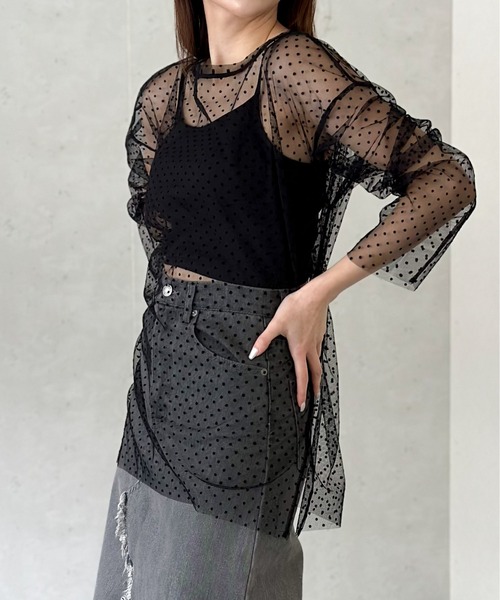 Per sist ence(パーシエンス)の「チュールレイヤードプルオーバー&シャーリングキャミセット(Tシャツ/カットソー・レディース・グレー/アイボリー/ブラック・FREE)」の18枚目の写真