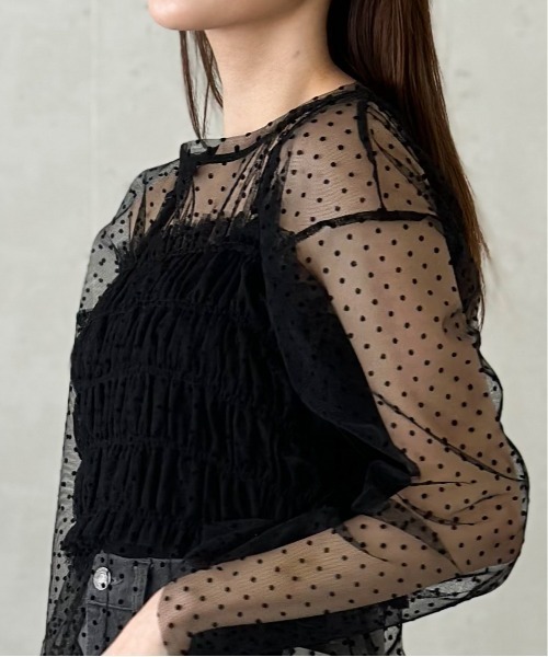 Per sist ence(パーシエンス)の「チュールレイヤードプルオーバー&シャーリングキャミセット(Tシャツ/カットソー・レディース・グレー/アイボリー/ブラック・FREE)」の7枚目の写真