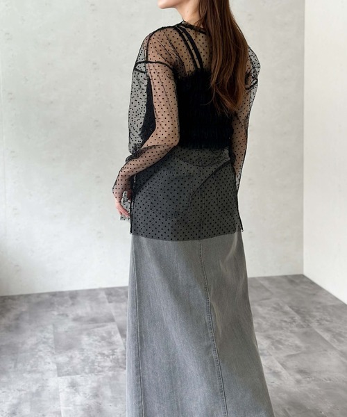 Per sist ence(パーシエンス)の「チュールレイヤードプルオーバー&シャーリングキャミセット(Tシャツ/カットソー・レディース・グレー/アイボリー/ブラック・FREE)」の9枚目の写真