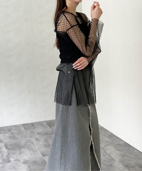 Per sist ence(パーシエンス)の「チュールレイヤードプルオーバー&シャーリングキャミセット(Tシャツ/カットソー・レディース・グレー/アイボリー/ブラック・FREE)」の11枚目の写真