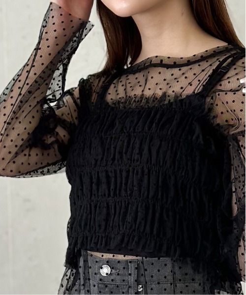 Per sist ence(パーシエンス)の「チュールレイヤードプルオーバー&シャーリングキャミセット(Tシャツ/カットソー・レディース・グレー/アイボリー/ブラック・FREE)」の12枚目の写真