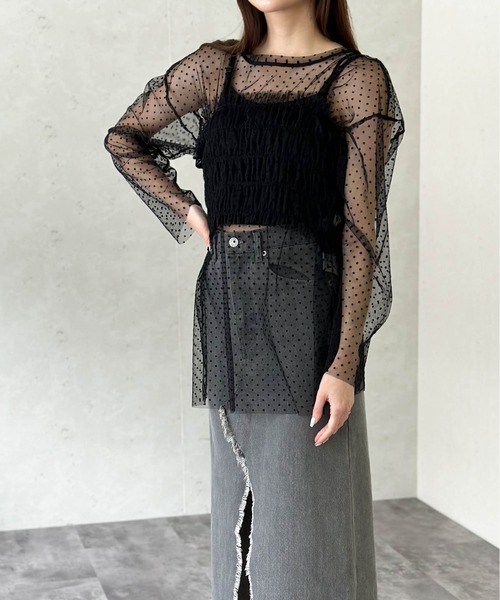 Per sist ence(パーシエンス)の「チュールレイヤードプルオーバー&シャーリングキャミセット(Tシャツ/カットソー・レディース・グレー/アイボリー/ブラック・FREE)」の13枚目の写真