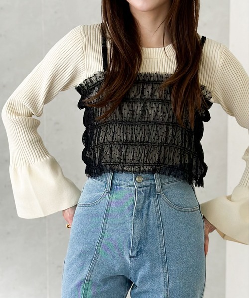 Per sist ence(パーシエンス)の「チュールレイヤードプルオーバー&シャーリングキャミセット(Tシャツ/カットソー・レディース・グレー/アイボリー/ブラック・FREE)」の20枚目の写真
