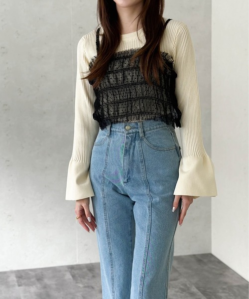 Per sist ence(パーシエンス)の「チュールレイヤードプルオーバー&シャーリングキャミセット(Tシャツ/カットソー・レディース・グレー/アイボリー/ブラック・FREE)」の21枚目の写真