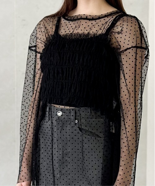 Per sist ence(パーシエンス)の「チュールレイヤードプルオーバー&シャーリングキャミセット(Tシャツ/カットソー・レディース・グレー/アイボリー/ブラック・FREE)」の8枚目の写真