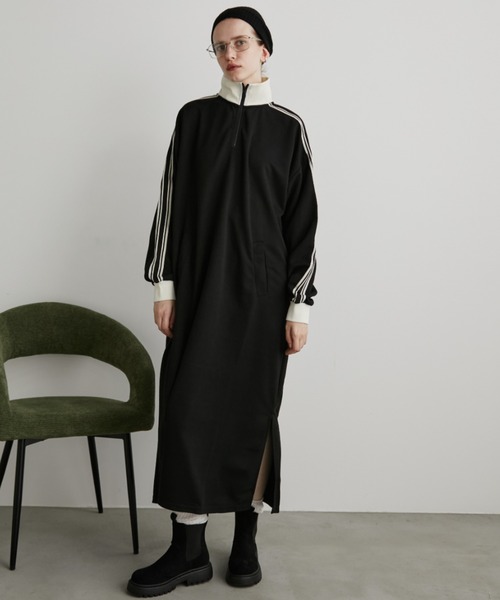 Auntie Rosa Holiday（アンティローザホリデー）の「ハーフジップトラックジャージワンピース（ワンピース・レディース・ナチュラル/ブラック・FREE）」の3枚目の写真