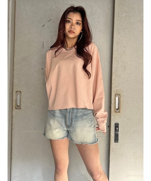 EGOIST（エゴイスト）の「オーバーサイズクロップドロンT（Tシャツ/カットソー・レディース・ベージュ/ダークグレー/ピンク/アイボリー・FREE）」の4枚目の写真