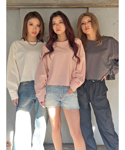 EGOIST（エゴイスト）の「オーバーサイズクロップドロンT（Tシャツ/カットソー・レディース・ベージュ/ダークグレー/ピンク/アイボリー・FREE）」の20枚目の写真