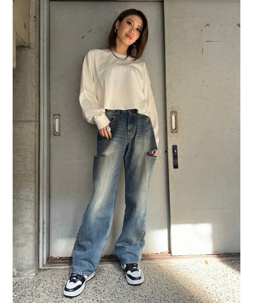 EGOIST（エゴイスト）の「オーバーサイズクロップドロンT（Tシャツ/カットソー・レディース・ベージュ/ダークグレー/ピンク/アイボリー・FREE）」の21枚目の写真