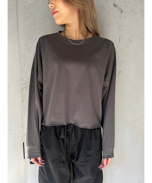 EGOIST（エゴイスト）の「オーバーサイズクロップドロンT（Tシャツ/カットソー・レディース・ベージュ/ダークグレー/ピンク/アイボリー・FREE）」の17枚目の写真