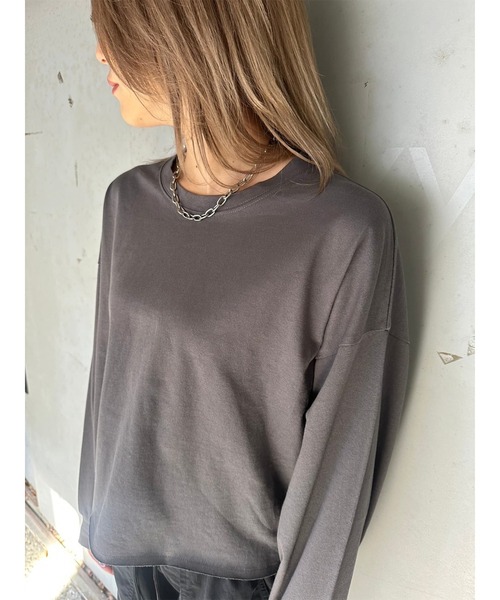 EGOIST（エゴイスト）の「オーバーサイズクロップドロンT（Tシャツ/カットソー・レディース・ベージュ/ダークグレー/ピンク/アイボリー・FREE）」の8枚目の写真