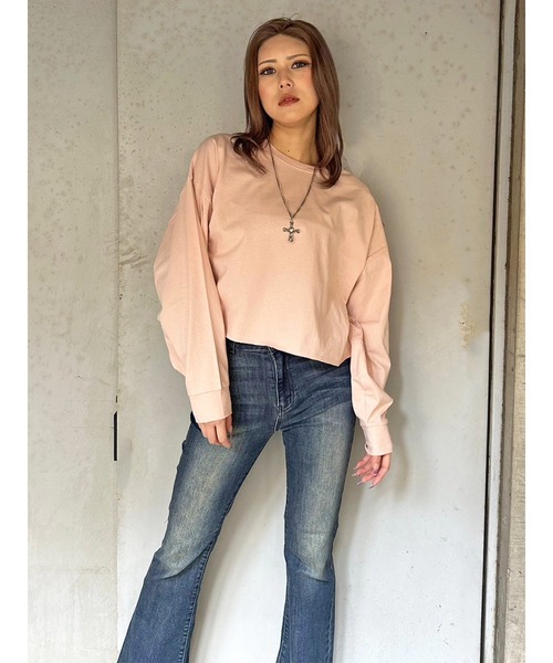 EGOIST（エゴイスト）の「オーバーサイズクロップドロンT（Tシャツ/カットソー・レディース・ベージュ/ダークグレー/ピンク/アイボリー・FREE）」の12枚目の写真