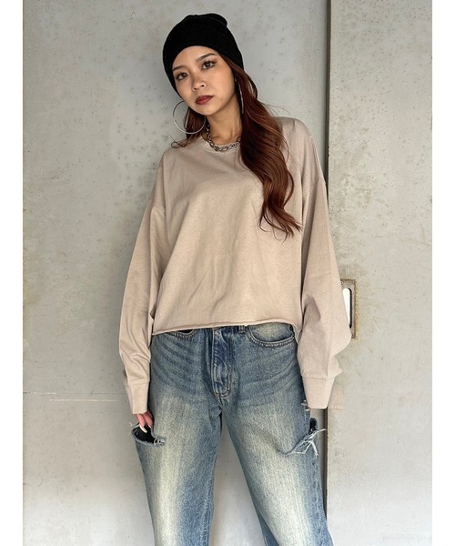 EGOIST（エゴイスト）の「オーバーサイズクロップドロンT（Tシャツ/カットソー・レディース・ベージュ/ダークグレー/ピンク/アイボリー・FREE）」の13枚目の写真