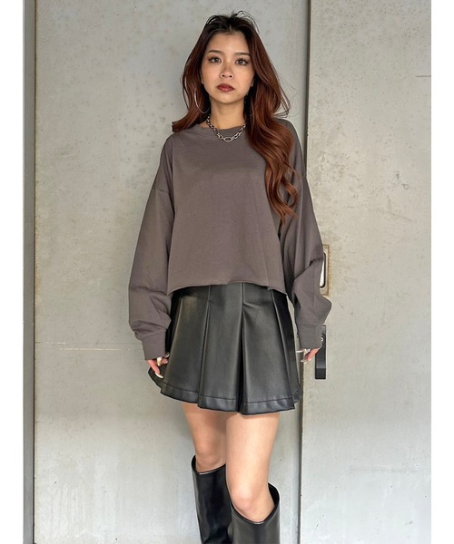 EGOIST（エゴイスト）の「オーバーサイズクロップドロンT（Tシャツ/カットソー・レディース・ベージュ/ダークグレー/ピンク/アイボリー・FREE）」の6枚目の写真