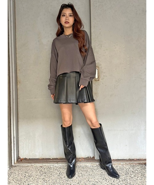 EGOIST（エゴイスト）の「オーバーサイズクロップドロンT（Tシャツ/カットソー・レディース・ベージュ/ダークグレー/ピンク/アイボリー・FREE）」の7枚目の写真