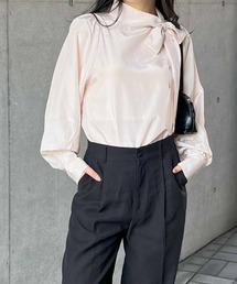 サテンサイドボウタイブラウス