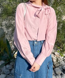 レディースのシャツ/ブラウス（ピンク/桃色系・サテン