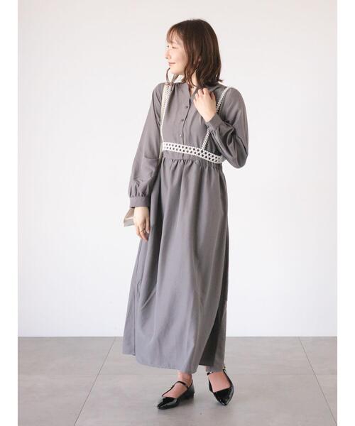 Te chichi TERRASSE（テチチテラス）の「スパンローンギャザーワンピース（ワンピース・レディース・ベージュ/オフホワイト/チャコールグレー/グリーン・F）」の10枚目の写真