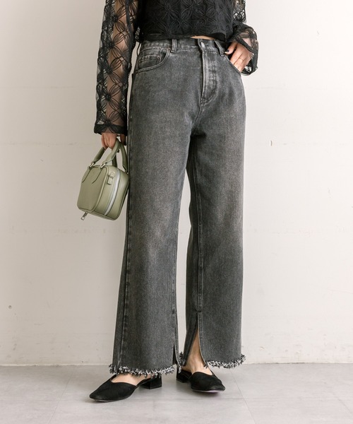 mline（エムライン）の「【サイズ展開あり】[mline]ストレートフリンジデニム（デニムパンツ・レディース・アイボリー/ブラック/ブルー・1/2）」の2枚目の写真