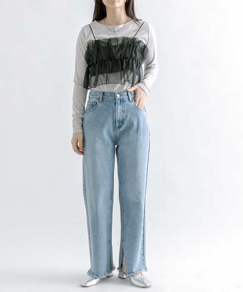 mline（エムライン）の「【サイズ展開あり】[mline]ストレートフリンジデニム（デニムパンツ・レディース・アイボリー/ブラック/ブルー・1/2）」の12枚目の写真