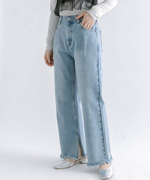 mline（エムライン）の「【サイズ展開あり】[mline]ストレートフリンジデニム（デニムパンツ・レディース・アイボリー/ブラック/ブルー・1/2）」の11枚目の写真