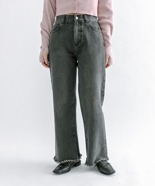 mline（エムライン）の「【サイズ展開あり】[mline]ストレートフリンジデニム（デニムパンツ・レディース・アイボリー/ブラック/ブルー・1/2）」の5枚目の写真