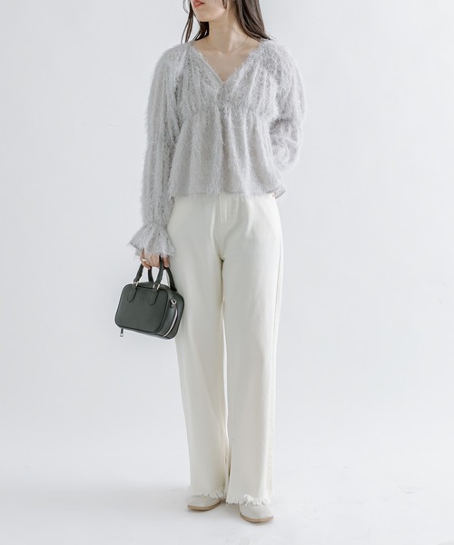 mline（エムライン）の「【サイズ展開あり】[mline]ストレートフリンジデニム（デニムパンツ・レディース・アイボリー/ブラック/ブルー・1/2）」の8枚目の写真